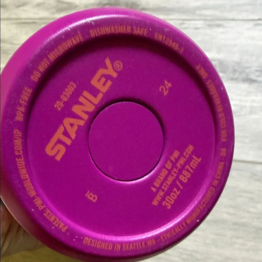 Stanley Purple Tumbler with Coral Lid and Stripe Accents 30oz.